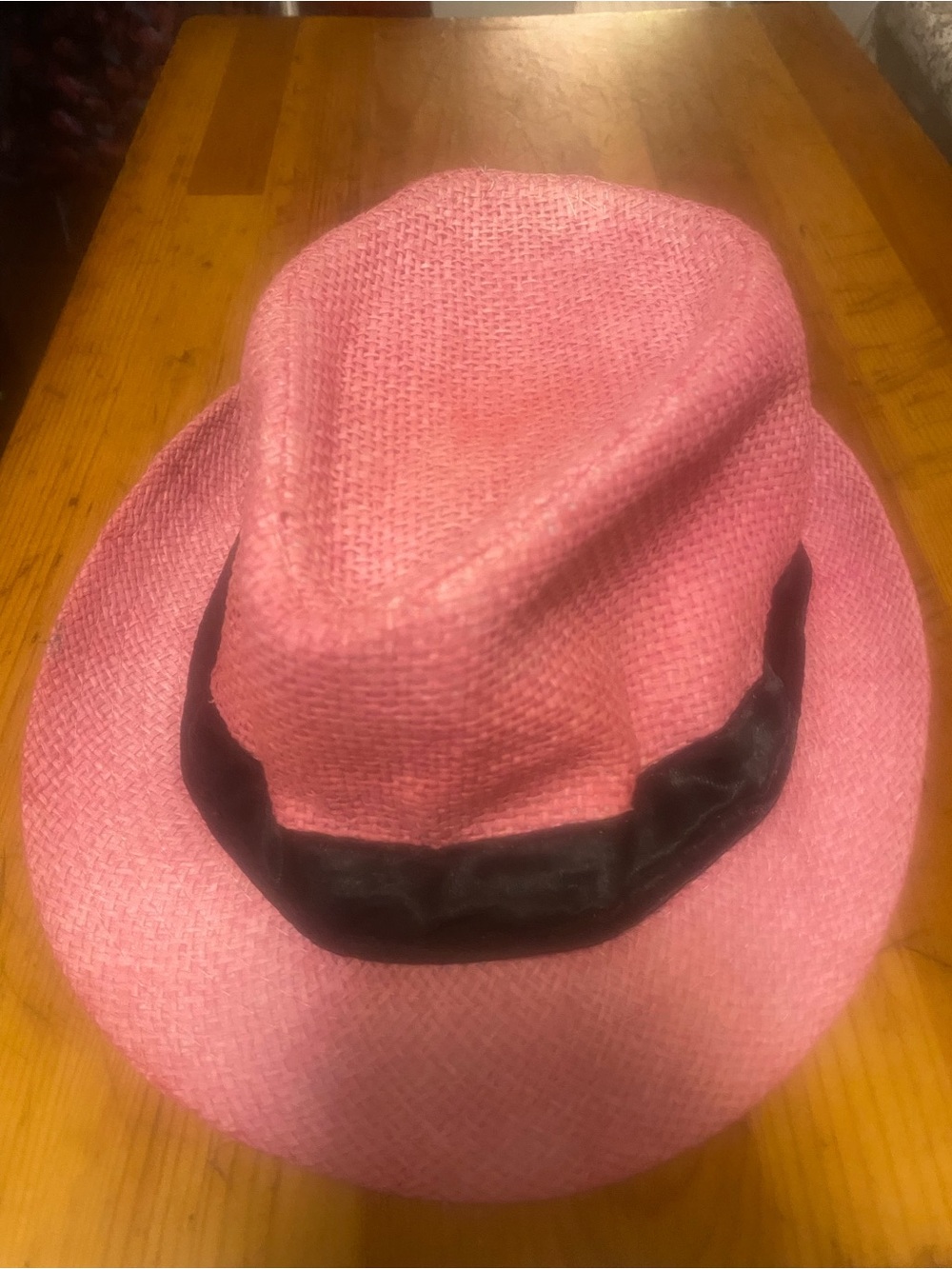 Pink Straw Fedora with Black Band